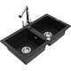 Mexen Mario zlewozmywak granitowy 2-komorowy z baterią kuchenną Duero, czarny - 6504-77-671600-00
