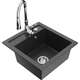 Mexen Vito zlewozmywak granitowy 1-komorowy z baterią kuchenną Savita, czarny nakrapiany - 6503-76-672601-00