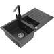 Mexen Matias zlewozmywak granitowy 1,5-komorowy z ociekaczem i baterią kuchenną Rita, czarny nakrapiany  - 6502-76-670300-76