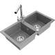 Mexen Mario zlewozmywak granitowy 2-komorowy z baterią kuchenną Duero, szary - 6504-71-671600-00