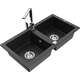 Mexen Mario zlewozmywak granitowy 2-komorowy z baterią kuchenną Rita, czarny/srebrny metalik - 6504-73-670300-00