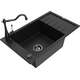 Mexen Elias zlewozmywak granitowy 1-komorowy z ociekaczem i baterią kuchenną Carla, czarny - 6511-77-670700-70-B