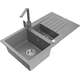 Mexen Matias zlewozmywak granitowy 1,5-komorowy z ociekaczem i baterią kuchenną Rita, szary - 6502-71-670300-71