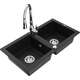 Mexen Mario zlewozmywak granitowy 2-komorowy z baterią kuchenną Savita, czarny - 6504-77-672601-00