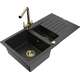 Mexen Matias zlewozmywak granitowy 1,5-komorowy z ociekaczem i baterią kuchenną Duero, czarny/srebrny metalik- 6502-73-671600-50
