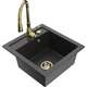 Mexen Vito zlewozmywak granitowy 1-komorowy z baterią kuchenną Savita, czarny nakrapiany - 6503-76-672601-50