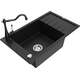 Mexen Elias zlewozmywak granitowy 1-komorowy z ociekaczem i baterią kuchenną Carla, czarny - 6511-77-670700-70