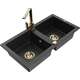 Mexen Mario zlewozmywak granitowy 2-komorowy z baterią kuchenną Rita, czarny/srebrny metalik - 6504-73-670300-50