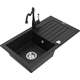 Mexen Pablo zlewozmywak granitowy 1-komorowy z ociekaczem i baterią kuchenną Carla, czarny - 6510-77-670700-70