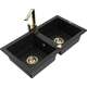 Mexen Mario zlewozmywak granitowy 2-komorowy z baterią kuchenną Rita, czarny - 6504-77-670300-50