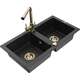 Mexen Mario zlewozmywak granitowy 2-komorowy z baterią kuchenną Duero, czarny/srebrny metalik - 6504-73-671600-50