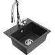 Mexen Milo zlewozmywak granitowy 1-komorowy z baterią kuchenną Savita, czarny nakrapiany - 6505-76-672601-00
