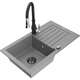 Mexen Pablo zlewozmywak granitowy 1-komorowy z ociekaczem i baterią kuchenną Savita, szary - 6510-71-672601-70-B