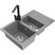 Mexen Gaspar zlewozmywak granitowy 1,5-komorowy z ociekaczem i baterią kuchenną Rita, szary - 6507-71-670300-70