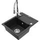 Mexen Enzo zlewozmywak granitowy 1-komorowy z ociekaczem i baterią kuchenną Savita, czarny/srebrny metalik - 6506-73-672601-00