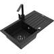 Mexen Pablo zlewozmywak granitowy 1-komorowy z ociekaczem i baterią kuchenną Rita, czarny - 6510-77-670300-70-B
