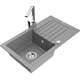 Mexen Pablo zlewozmywak granitowy 1-komorowy z ociekaczem i baterią kuchenną Rita, szary - 6510-71-670300-00