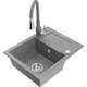 Mexen Enzo zlewozmywak granitowy 1-komorowy z ociekaczem i baterią kuchenną Savita, szary - 6506-71-672601-71