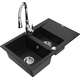 Mexen Gaspar zlewozmywak granitowy 1,5-komorowy z ociekaczem i baterią kuchenną Savita, czarny - 6507-77-672601-00