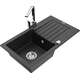 Mexen Pablo zlewozmywak granitowy 1-komorowy z ociekaczem i baterią kuchenną Rita, czarny/srebrny metalik- 6510-73-670300-00