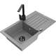 Mexen Pablo zlewozmywak granitowy 1-komorowy z ociekaczem i baterią kuchenną Rita, szary - 6510-71-670300-70-B