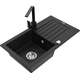 Mexen Pablo zlewozmywak granitowy 1-komorowy z ociekaczem i baterią kuchenną Rita, czarny - 6510-77-670300-70