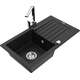 Mexen Pablo zlewozmywak granitowy 1-komorowy z ociekaczem i baterią kuchenną Rita, czarny - 6510-77-670300-00