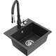 Mexen Milo zlewozmywak granitowy 1-komorowy z baterią kuchenną Savita, czarny nakrapiany - 6505-76-672601-76
