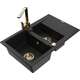 Mexen Gaspar zlewozmywak granitowy 1,5-komorowy z ociekaczem i baterią kuchenną Rita, czarny - 6507-77-670300-50