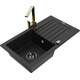 Mexen Pablo zlewozmywak granitowy 1-komorowy z ociekaczem i baterią kuchenną Rita, czarny - 6510-77-670300-50-B