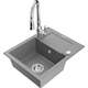 Mexen Enzo zlewozmywak granitowy 1-komorowy z ociekaczem i baterią kuchenną Savita, szary - 6506-71-672601-00