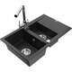Mexen Gaspar zlewozmywak granitowy 1,5-komorowy z ociekaczem i baterią kuchenną Duero, czarny/srebrny - 6507-73-671600-00