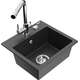 Mexen Milo zlewozmywak granitowy 1-komorowy z baterią kuchenną Duero, czarny nakrapiany - 6505-76-671600-00