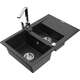 Mexen Gaspar zlewozmywak granitowy 1,5-komorowy z ociekaczem i baterią kuchenną Rita, czarny/srebrny metalik - 6507-73-670300-00