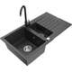 Mexen Matias zlewozmywak granitowy 1,5-komorowy z ociekaczem i baterią kuchenną Telma, czarny nakrapiany - 6502-76-670200-70