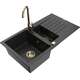 Mexen Matias zlewozmywak granitowy 1,5-komorowy z ociekaczem i baterią kuchenną Telma, czarny/srebrny - 6502-73-670200-50