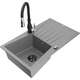 Mexen Cesar zlewozmywak granitowy 1-komorowy z ociekaczem i baterią kuchenną Savita, szary - 6514-71-672601-70-B