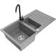 Mexen Matias zlewozmywak granitowy 1,5-komorowy z ociekaczem i baterią kuchenną Telma, szary - 6502-71-670200-70
