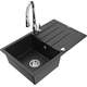 Mexen Bruno zlewozmywak granitowy 1-komorowy z ociekaczem i baterią kuchenną Savita, czarny/srebrny metalik - 6513-73-672601-00
