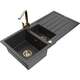 Mexen Andres zlewozmywak granitowy 1,5-komorowy z ociekaczem i baterią kuchenną Rita, czarny nakrapiany - 6515-76-670300-50