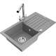 Mexen Pablo zlewozmywak granitowy 1-komorowy z ociekaczem i baterią kuchenną Duero, szary - 6510-71-671600-00