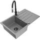 Mexen Bruno zlewozmywak granitowy 1-komorowy z ociekaczem i baterią kuchenną Savita, szary - 6513-71-672601-70-B