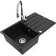 Mexen Bruno zlewozmywak granitowy 1-komorowy z ociekaczem i baterią kuchenną Savita, czarny - 6513-77-672601-00