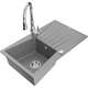 Mexen Cesar zlewozmywak granitowy 1-komorowy z ociekaczem i baterią kuchenną Savita, szary - 6514-71-672601-00
