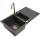 Mexen Matias zlewozmywak granitowy 1,5-komorowy z ociekaczem i baterią kuchenną Telma, czarny nakrapiany - 6502-76-670200-50