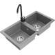 Mexen Mario zlewozmywak granitowy 2-komorowy z baterią kuchenną Telma, szary - 6504-71-670200-70