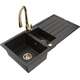Mexen Andres zlewozmywak granitowy 1,5-komorowy z ociekaczem i baterią kuchenną Savita, czarny/złoty metalik- 6515-75-672601-50