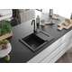 Mexen Enzo zlewozmywak granitowy 1-komorowy z ociekaczem i baterią kuchenną Telma, czarny/srebrny - 6506-73-670200-70-B, 2 image