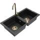 Mexen Mario zlewozmywak granitowy 2-komorowy z baterią kuchenną Telma, czarny/srebrny - 6504-73-670200-50