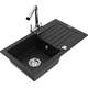 Mexen Pablo zlewozmywak granitowy 1-komorowy z ociekaczem i baterią kuchenną Duero, czarny - 6510-77-671600-00